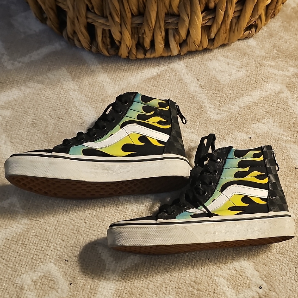 Vans Kids Sneakers with Green and Yellow Flames